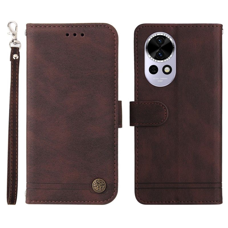 Leren Hoesje Huawei Nova 13 Vintage Klinknagel En Bandje Bescherming Hoesje