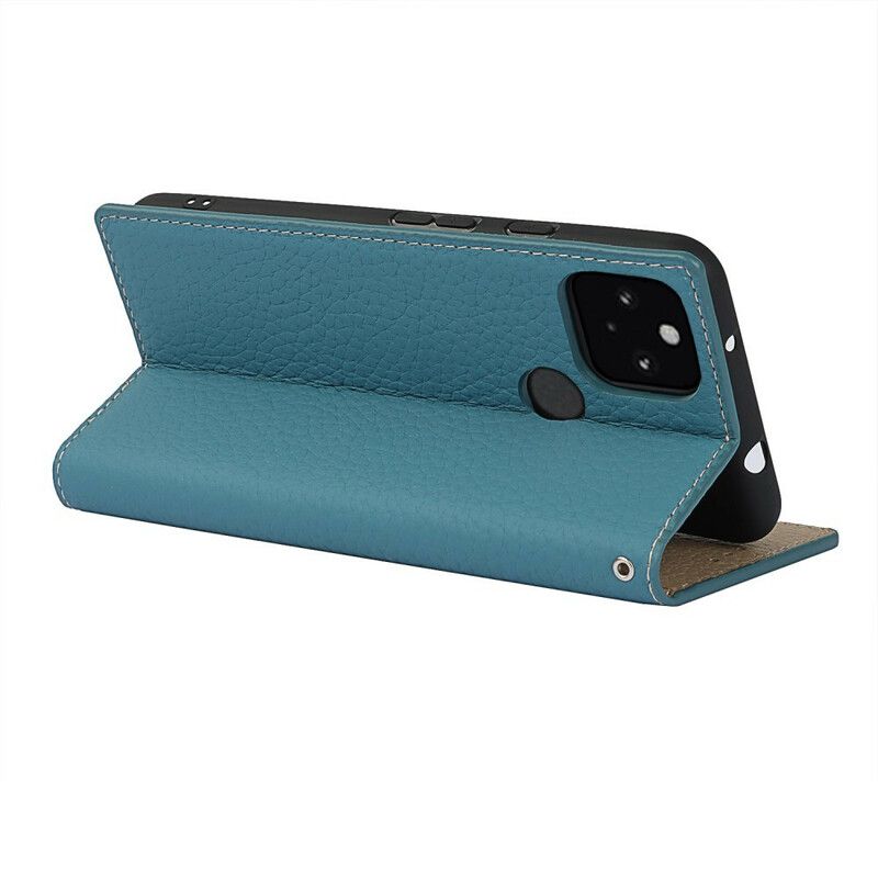 Folio-hoesje Google Pixel 5a 5g Echte Litchi Lederen Band Bescherming Hoesje