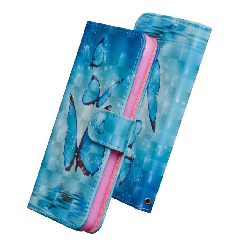 Cover Folio-hoesje OnePlus 6 Telefoonhoesje Vliegende Blauwe Vlinders