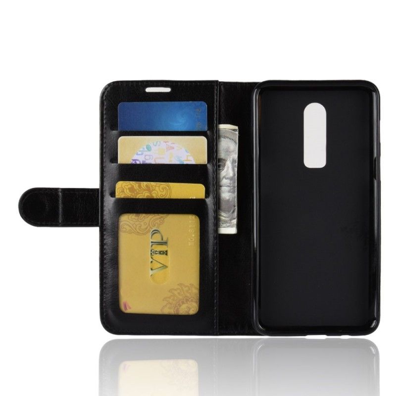 Flip Case Leren OnePlus 6 Wit Zwart Leereffect