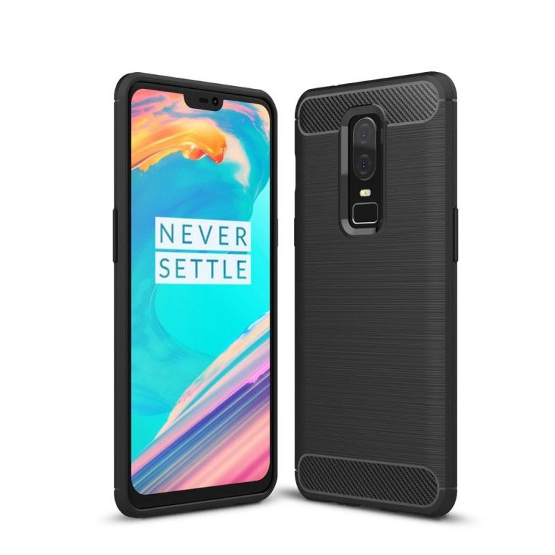 Hoesje OnePlus 6 Grijs Zwart Geborsteld Koolstofvezel