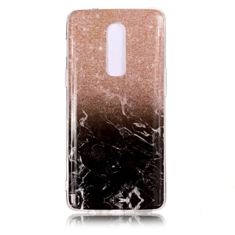 Hoesje OnePlus 6 Wit Zwart Marmeren Glitter