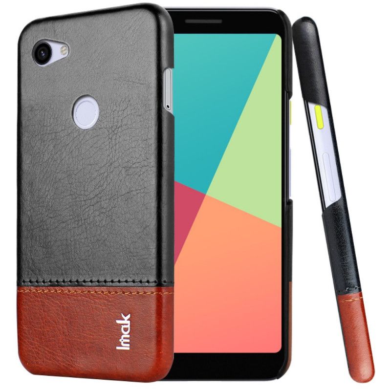 Case Hoesje Google Pixel 3A XL Rood Zwart Telefoonhoesje Imak Ruiyi Serie Leereffect