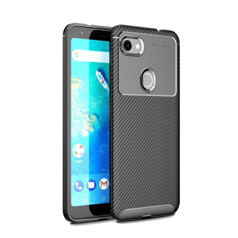 Hoesje Google Pixel 3A XL Donkerblauw Zwart Flexibele Koolstofvezeltextuur