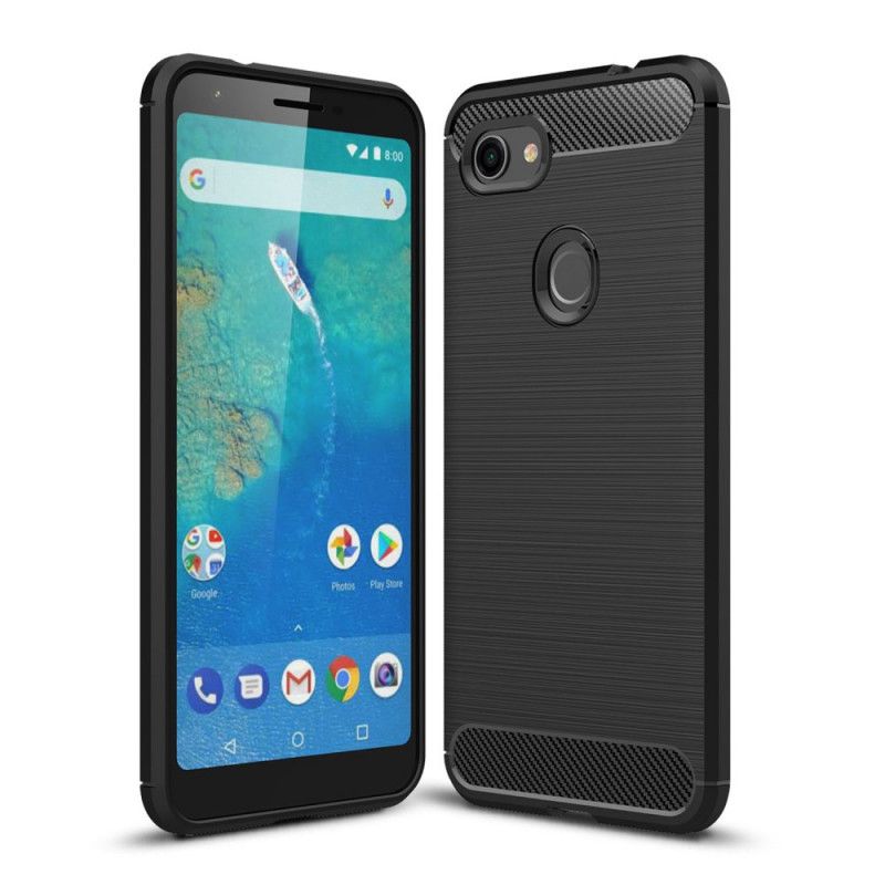 Hoesje Google Pixel 3A XL Rood Zwart Geborsteld Koolstofvezel