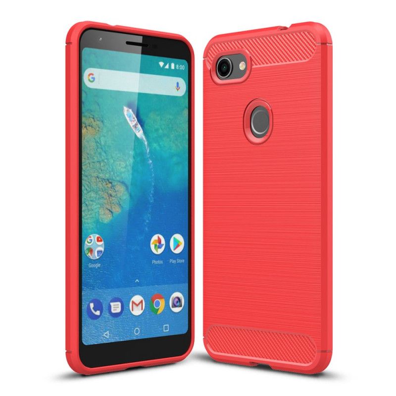 Hoesje Google Pixel 3A XL Rood Zwart Geborsteld Koolstofvezel