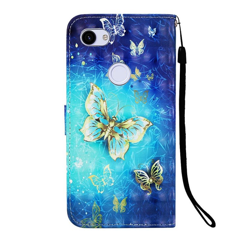 Leren Hoesje voor Google Pixel 3A XL 1001 Gouden String Vlinders