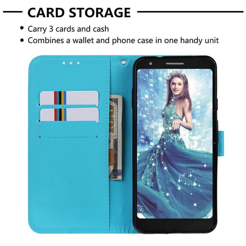 Leren Hoesje voor Google Pixel 3A XL 1001 Gouden String Vlinders