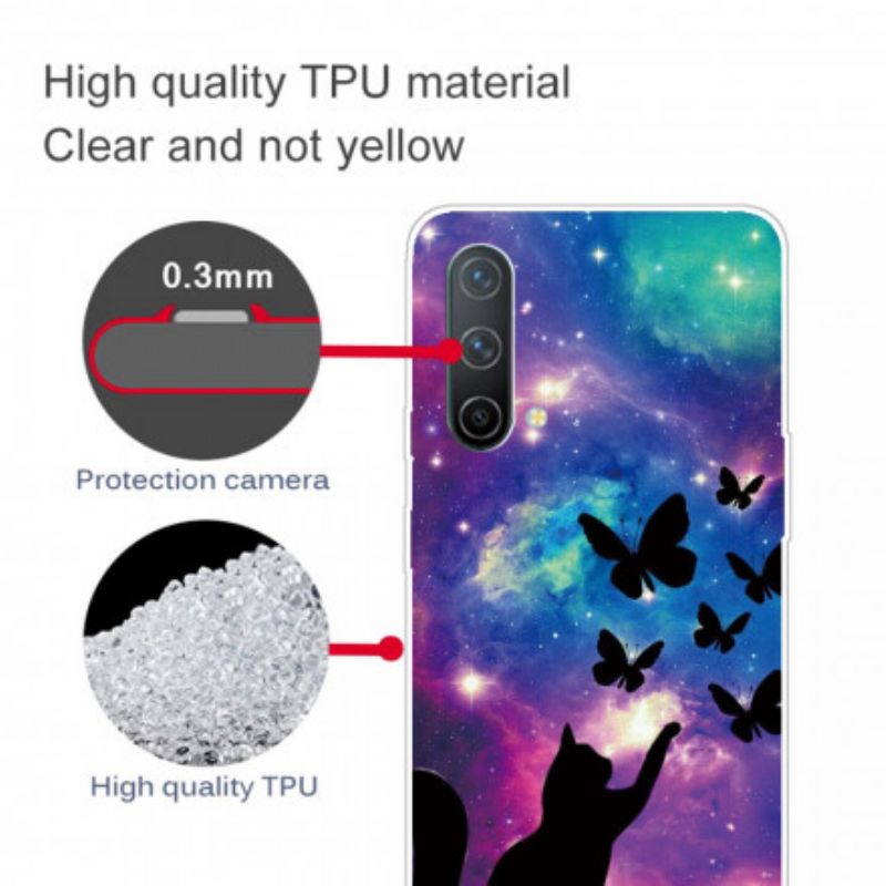 Case Hoesje Oneplus Nord Ce 5g Telefoonhoesje Kat En Vlinders In De Ruimte