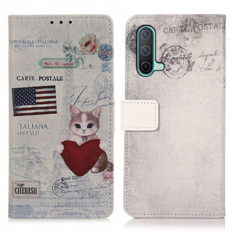 Flip Case Leren Oneplus Nord Ce 5g Reiziger Kat