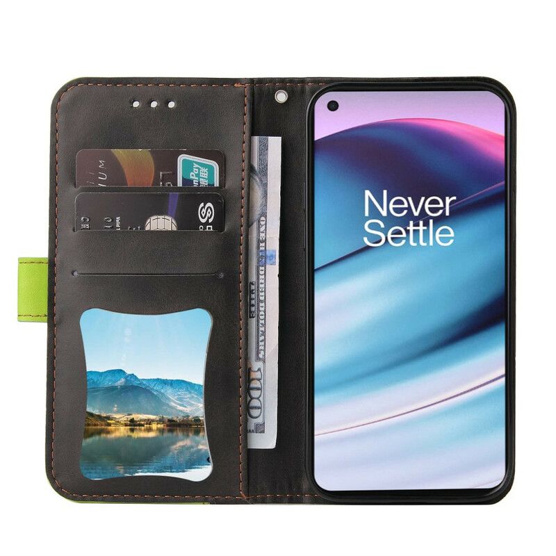 Leren Hoesje Oneplus Nord Ce 5g Tweekleurig Gekleurd Kunstleer Bescherming Hoesje