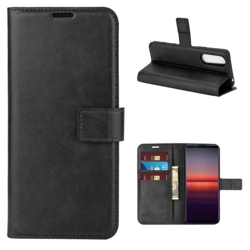 Leren Hoesje voor Sony Xperia 5 II Grijs Zwart Extreem Slank Leereffect