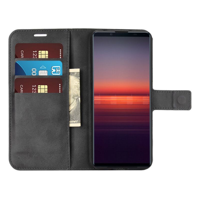 Leren Hoesje voor Sony Xperia 5 II Grijs Zwart Extreem Slank Leereffect