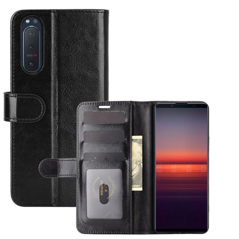 Leren Hoesje voor Sony Xperia 5 II Wit Zwart Ultra Kunstleer