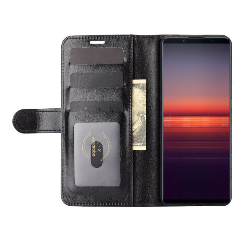 Leren Hoesje voor Sony Xperia 5 II Wit Zwart Ultra Kunstleer
