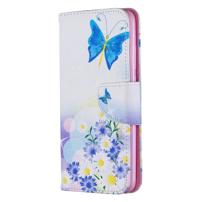 Cover Folio-hoesje Huawei P Smart Plus 2019 Lichtblauw Roze Telefoonhoesje Geschilderde Vlinders En Bloemen