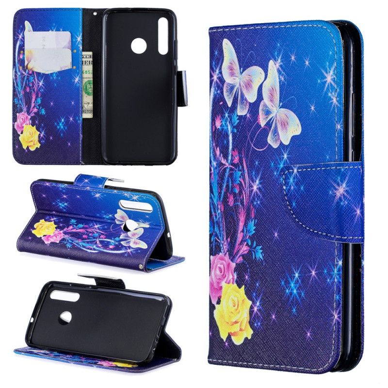 Cover Folio-hoesje Huawei P Smart Plus 2019 Roze Telefoonhoesje Geweldige Vlinders