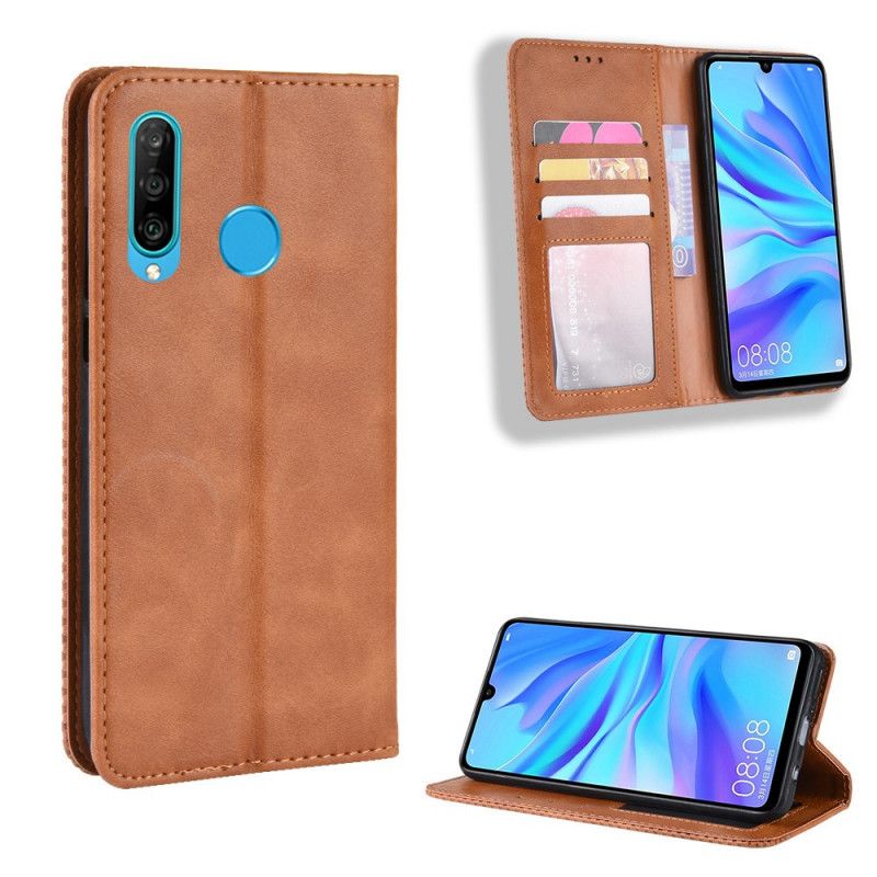 Folio-hoesje Huawei P Smart Plus 2019 Donkerblauw Rood Gestileerd Vintage Leereffect