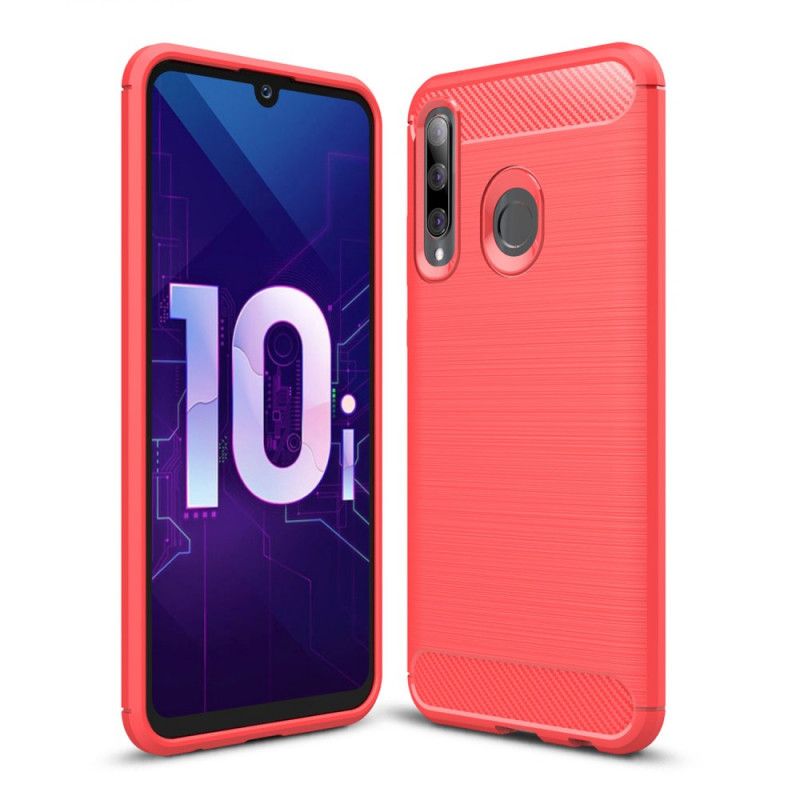 Hoesje voor Huawei P Smart Plus 2019 Rood Zwart Geborsteld Koolstofvezel