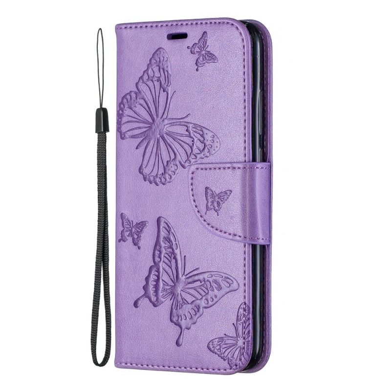 Leren Hoesje Huawei P Smart Plus 2019 Donkerblauw Grijs Vlinders Tijdens De Vlucht Met String