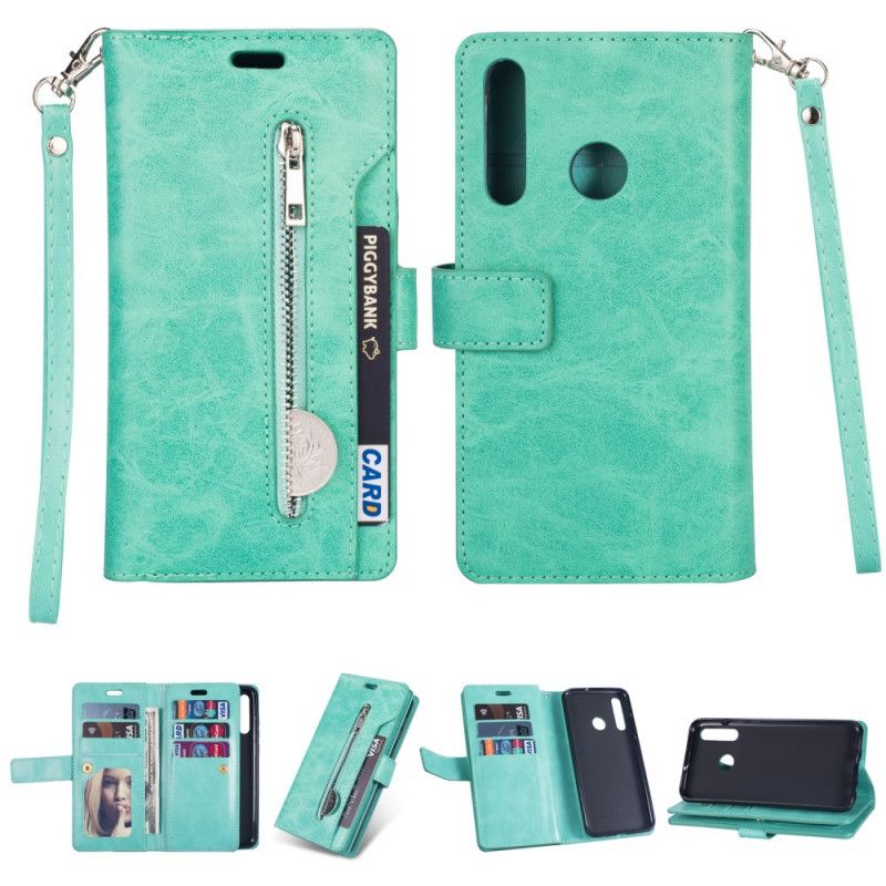 Leren Hoesje Huawei P Smart Plus 2019 Magenta Zwart Portemonnee Met Riem