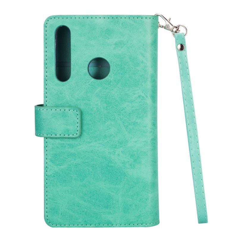 Leren Hoesje Huawei P Smart Plus 2019 Magenta Zwart Portemonnee Met Riem