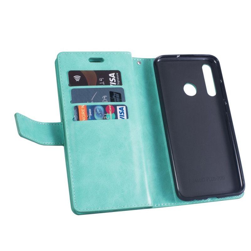 Leren Hoesje Huawei P Smart Plus 2019 Magenta Zwart Portemonnee Met Riem