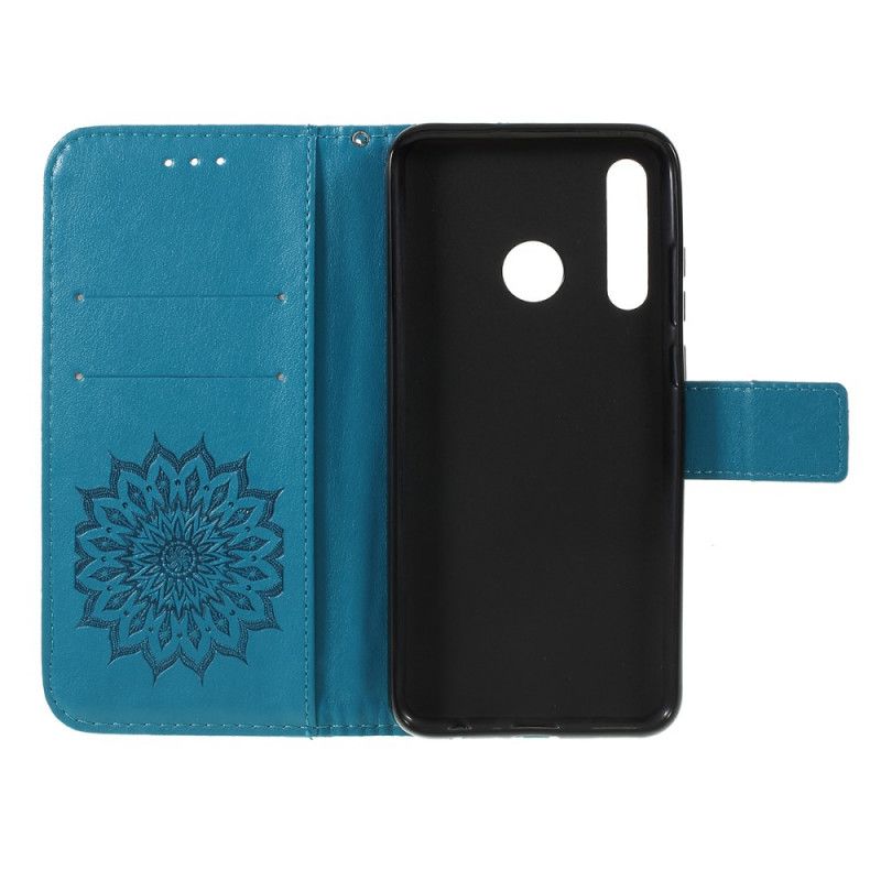 Leren Hoesje Huawei P Smart Plus 2019 Rood Grijs Zonnebloem Met String
