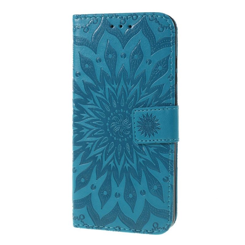Leren Hoesje Huawei P Smart Plus 2019 Rood Grijs Zonnebloem Met String