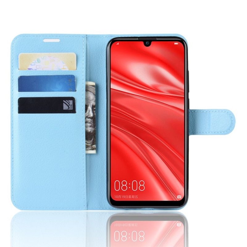 Leren Hoesje Huawei P Smart Plus 2019 Wit Zwart Klassiek Kunstleer