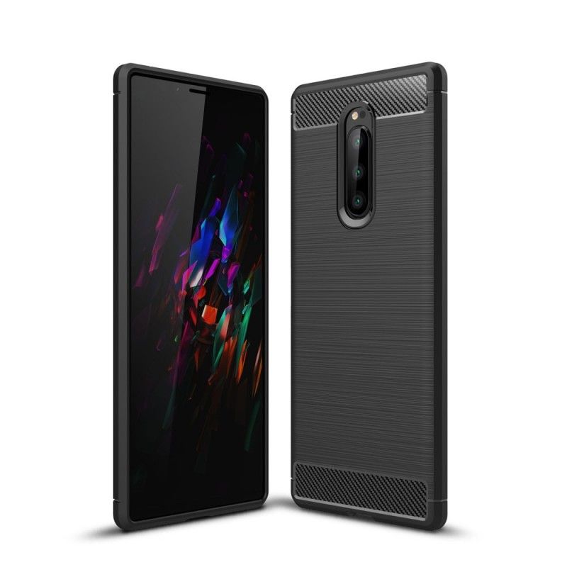 Cover Hoesje Sony Xperia 1 Grijs Zwart Telefoonhoesje Geborsteld Koolstofvezel