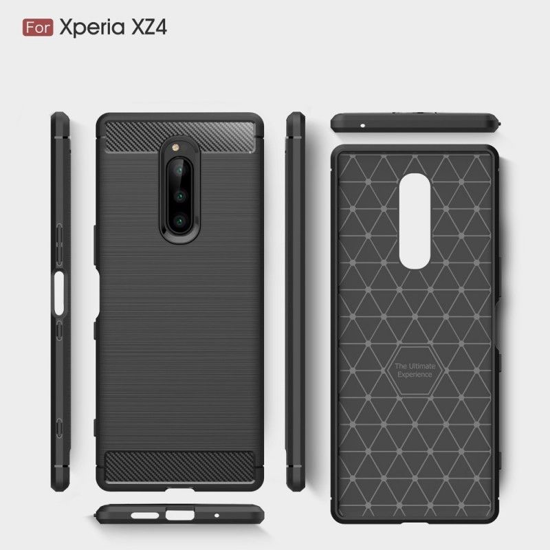 Cover Hoesje Sony Xperia 1 Grijs Zwart Telefoonhoesje Geborsteld Koolstofvezel