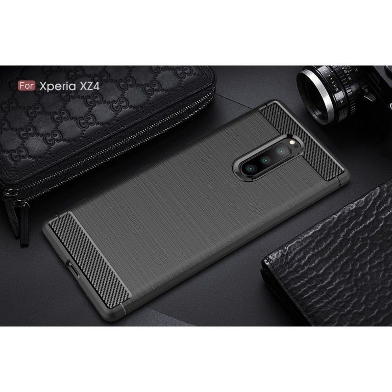 Cover Hoesje Sony Xperia 1 Grijs Zwart Telefoonhoesje Geborsteld Koolstofvezel