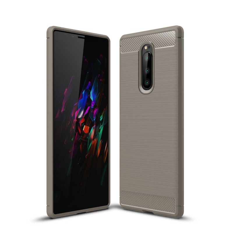 Cover Hoesje Sony Xperia 1 Grijs Zwart Telefoonhoesje Geborsteld Koolstofvezel