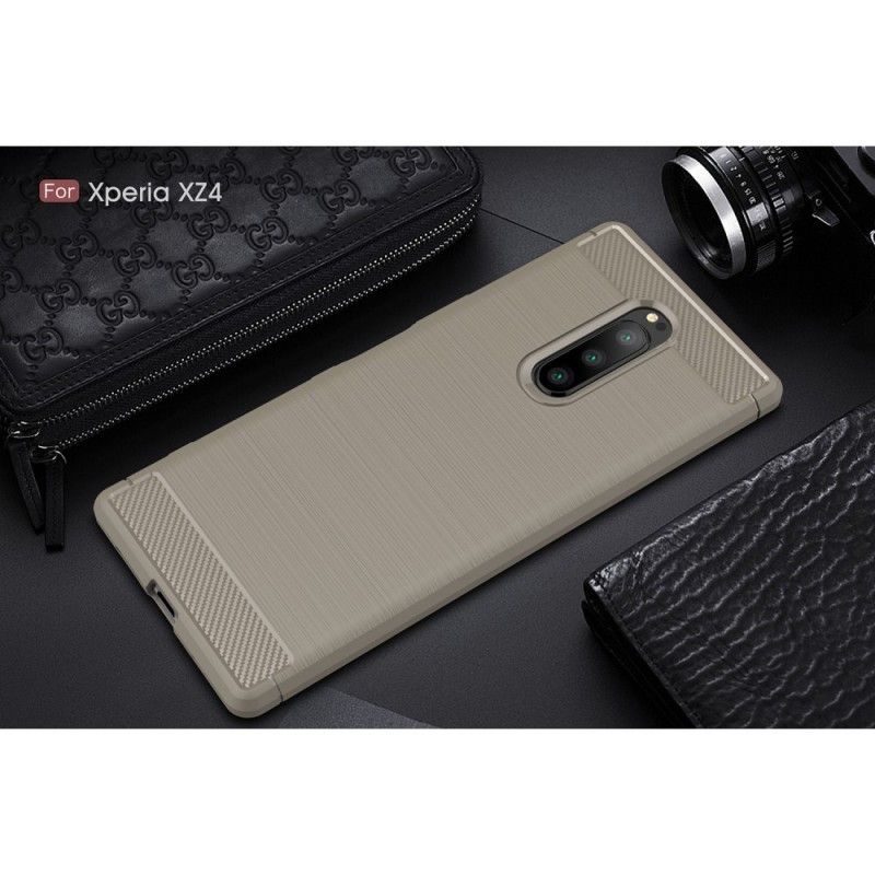 Cover Hoesje Sony Xperia 1 Grijs Zwart Telefoonhoesje Geborsteld Koolstofvezel