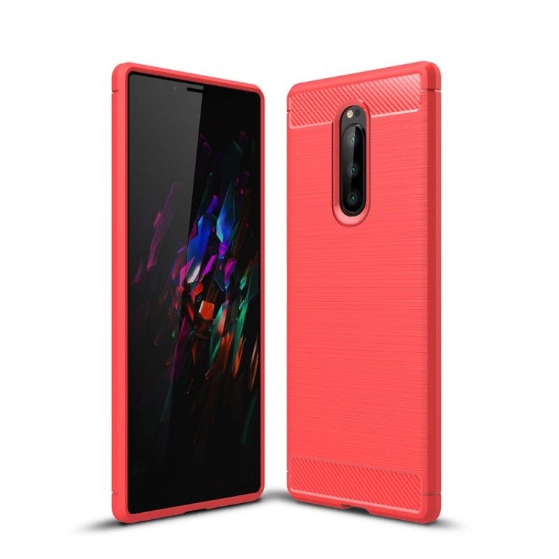Cover Hoesje Sony Xperia 1 Grijs Zwart Telefoonhoesje Geborsteld Koolstofvezel