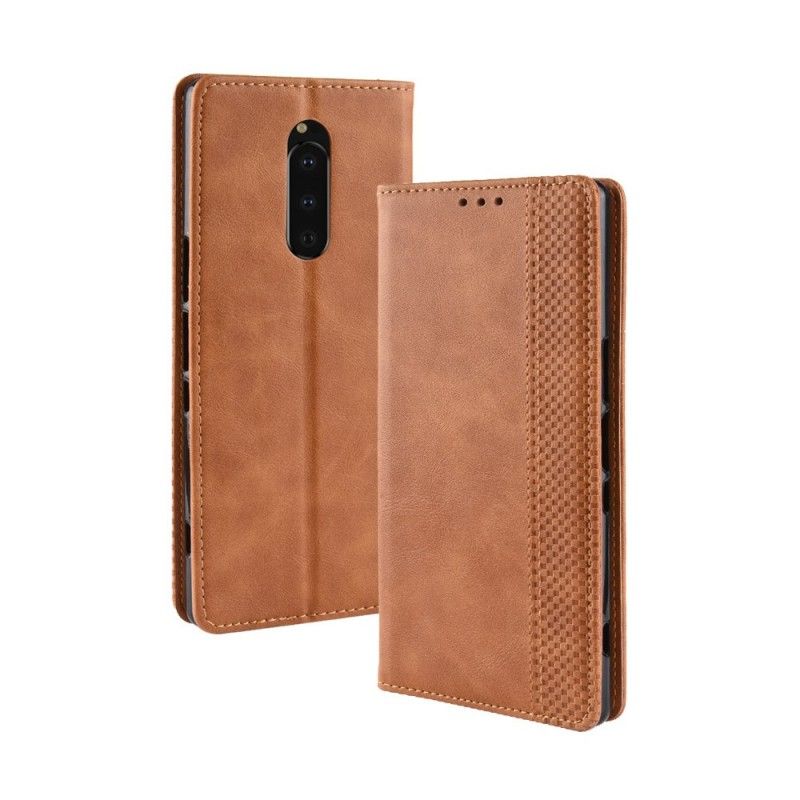 Folio-hoesje Sony Xperia 1 Bruin Zwart Gestileerd Vintage Leereffect