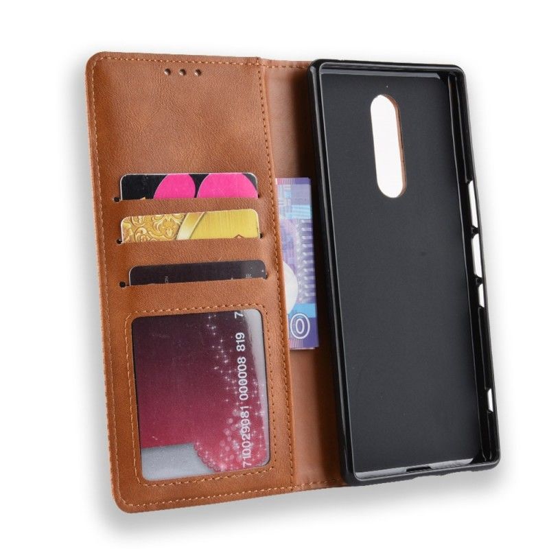 Folio-hoesje Sony Xperia 1 Bruin Zwart Gestileerd Vintage Leereffect