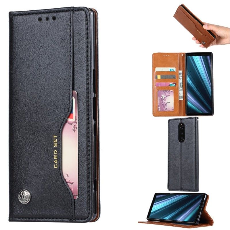 Folio-hoesje Sony Xperia 1 Koffie Zwart Telefoonhoesje Kaarthouder Van Imitatieleer