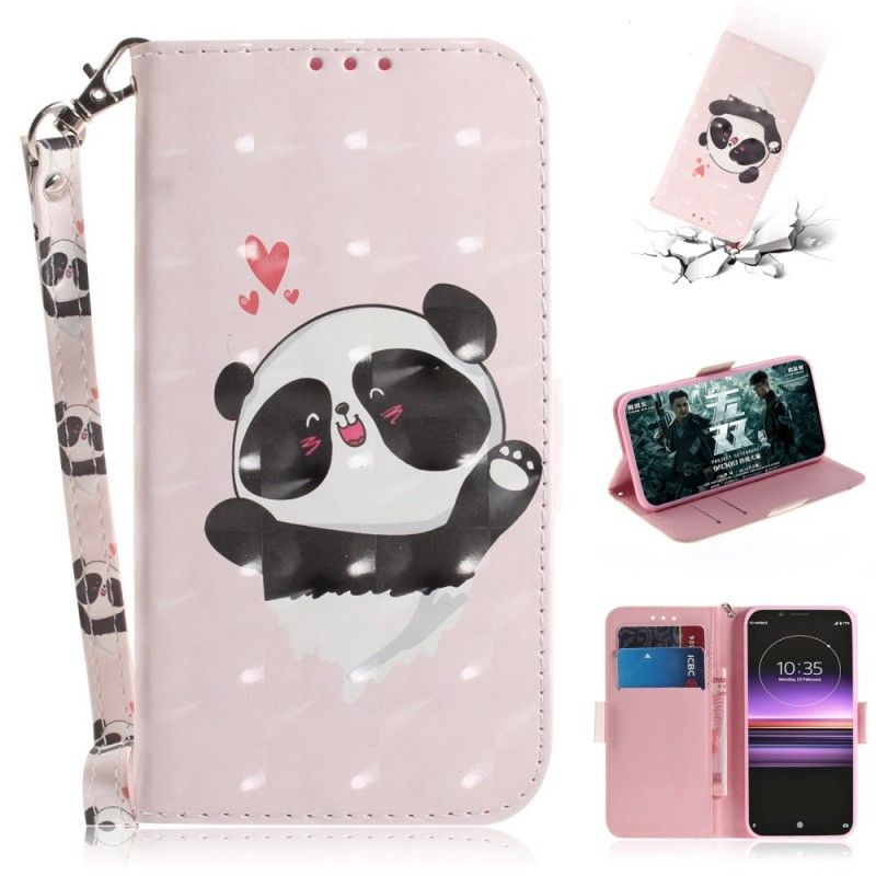 Leren Hoesje Sony Xperia 1 Panda Love Met String