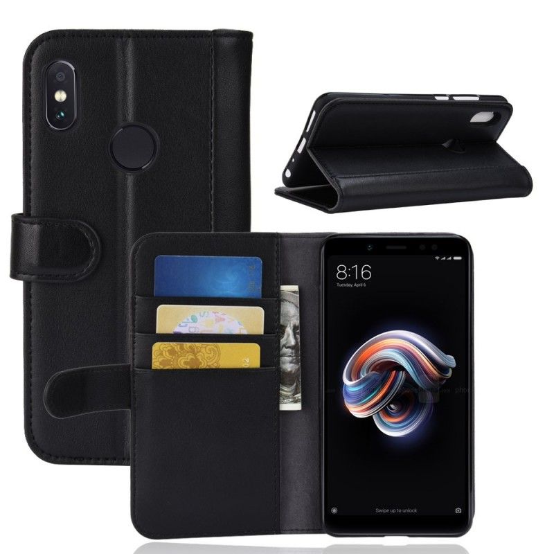 Flip Case Leren Xiaomi Redmi Note 5 Bruin Zwart Splitleer