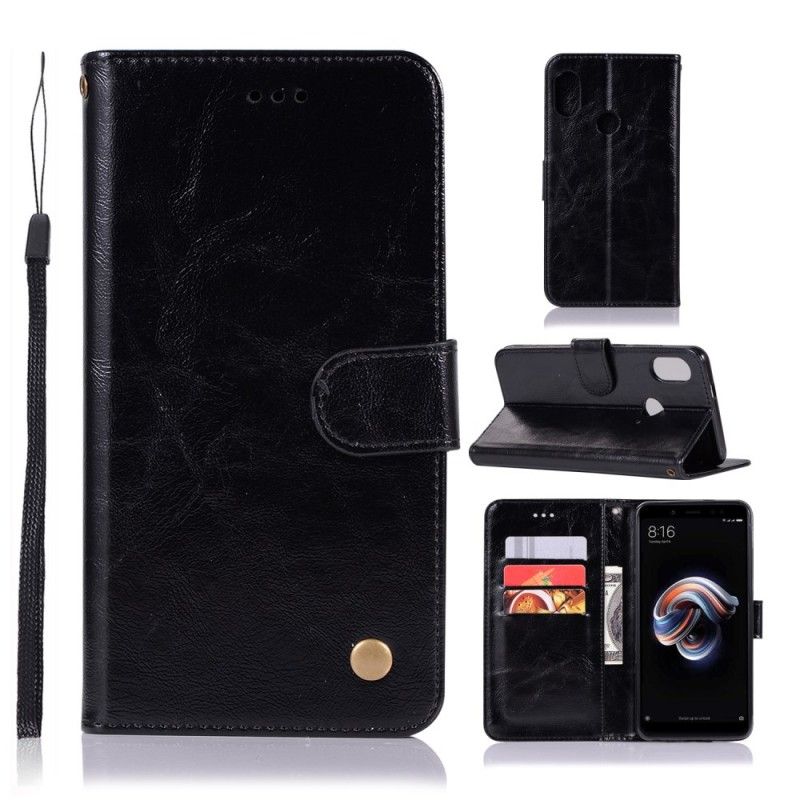 Leren Hoesje voor Xiaomi Redmi Note 5 Donkerrood Zwart Vintage Leereffect Met Riem