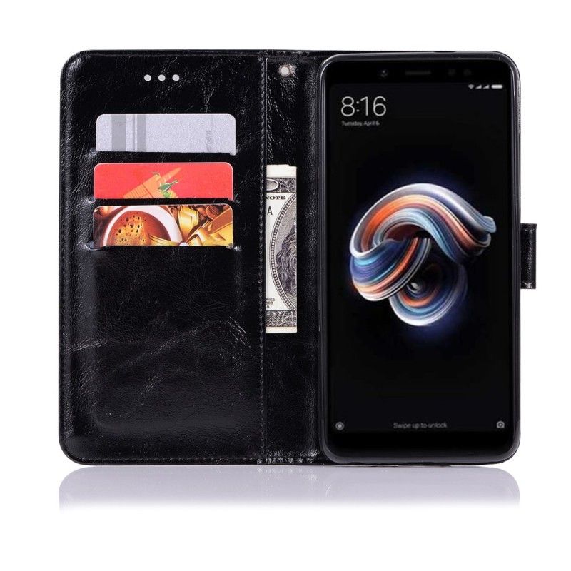 Leren Hoesje voor Xiaomi Redmi Note 5 Donkerrood Zwart Vintage Leereffect Met Riem