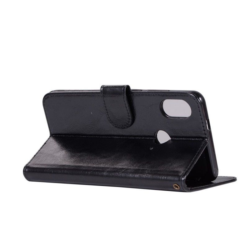 Leren Hoesje voor Xiaomi Redmi Note 5 Donkerrood Zwart Vintage Leereffect Met Riem