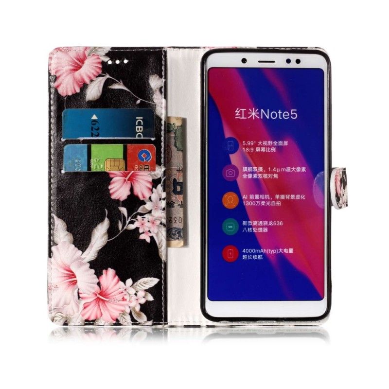 Leren Hoesje Xiaomi Redmi Note 5 Roze Bloemen