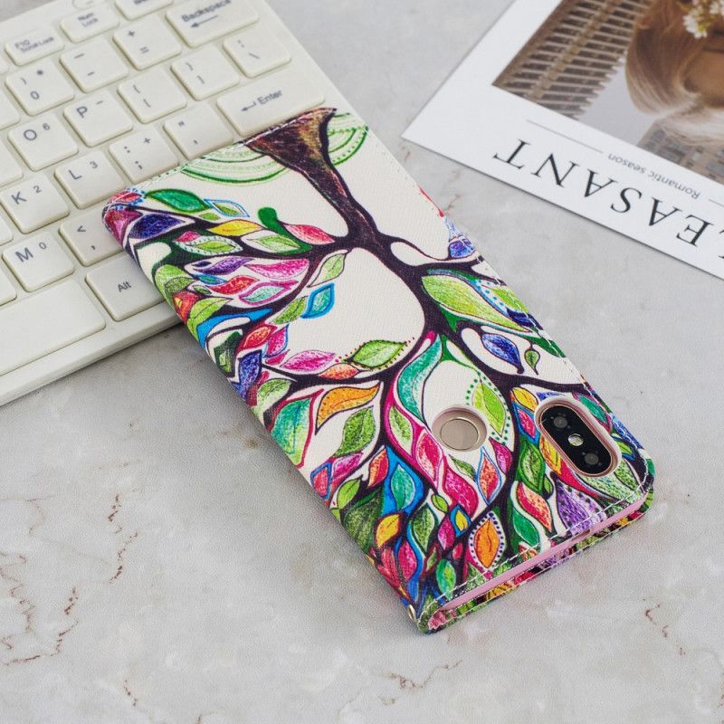 Leren Hoesje Xiaomi Redmi Note 5 Telefoonhoesje Gekleurde Boom
