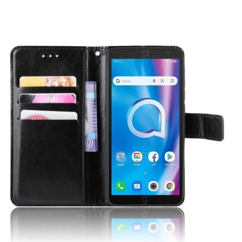 Cover Folio-hoesje Alcatel 1B (2020) Bruin Zwart Telefoonhoesje Flitsend Kunstleer