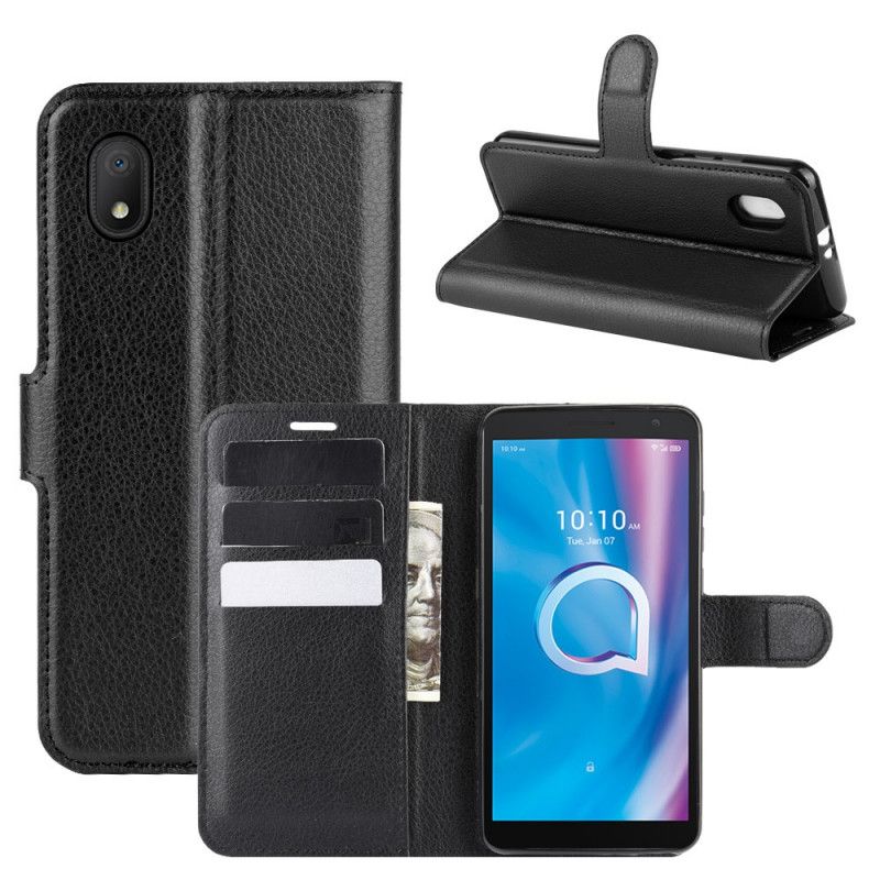 Flip Case Leren Alcatel 1B (2020) Rood Zwart Klassiek Lychee Leereffect