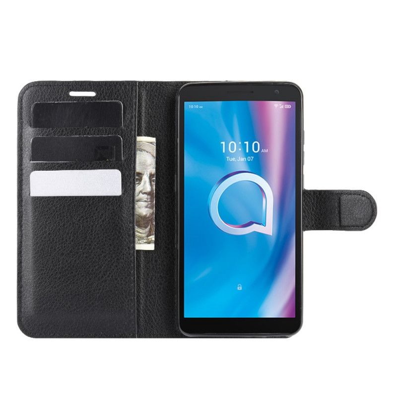Flip Case Leren Alcatel 1B (2020) Rood Zwart Klassiek Lychee Leereffect