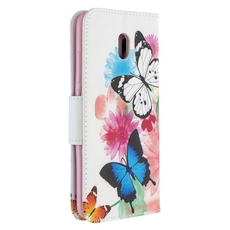 Bescherming Hoesje Xiaomi Redmi 8A Telefoonhoesje Geschilderde Vlinders En Bloemen